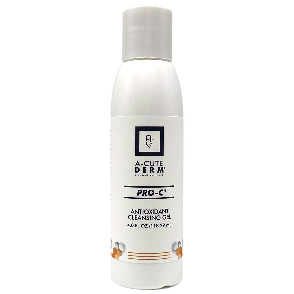 A-Cute Derm Pro-C Antioxidant Cleansing Gel Hydrating Daily Face Wash with Vitamin C & Green Tea Extract Refreshing Cleanser for All Skin Types 4 oz