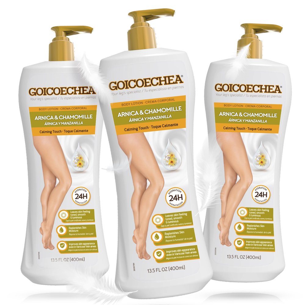 Goicoechea Arnica & Chamomile Body Lotion | Soothes Tired Legs; Hydrates & Refreshes Skin; Non-Greasy Daily Formula; Varicose Veins Cream; Improves Appearance of Varicose Veins, 13.5 Oz, 3-Pack