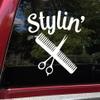 Minglewood Trading Stylin' Vinyl Decal - Salon Hair Stylist Dresser Scissors Comb - Die Cut Sticker - 15w x 15h inches - Silver view 1