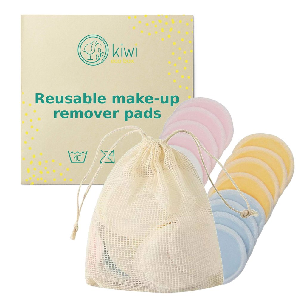 KIWI ECO BOX Reusable Makeup Remover Pads (15 Pack) With Washable Laundry Bag | Eco-Friendly Reusable Cotton Rounds For Toner