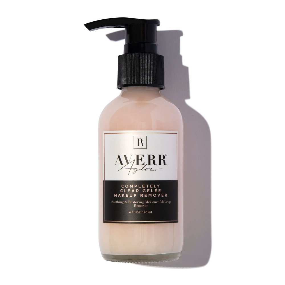 Averr Aglow Completely Clear Gele Makeup Remover, Face Care, Boost Collagen, Calm Skin, Natural Plant Based Solution Facial Cleanser, Removes Waterproof Makeup