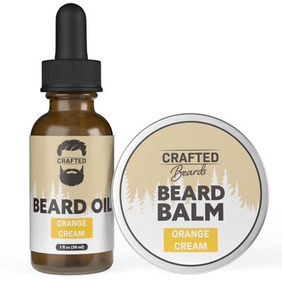 Beard Care Kit for Men - Smoother, Moisturized Beard with Oil and Balm - Gift and Stocking Stuffer (Orange Cream)
