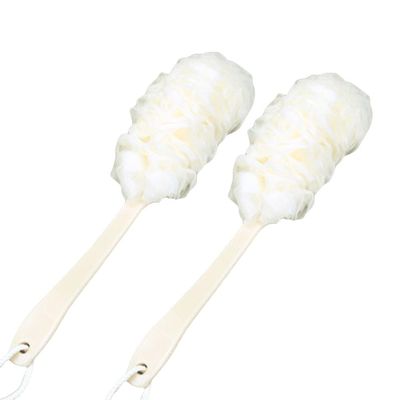 2Pcs Long Handle Bath Scrubber Shower Brush for Body Exfoliating and Massaging, White, 16.73 Inch