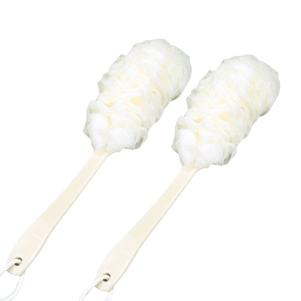2Pcs Long Handle Bath Scrubber Shower Brush for Body Exfoliating and Massaging, White, 16.73 Inch
