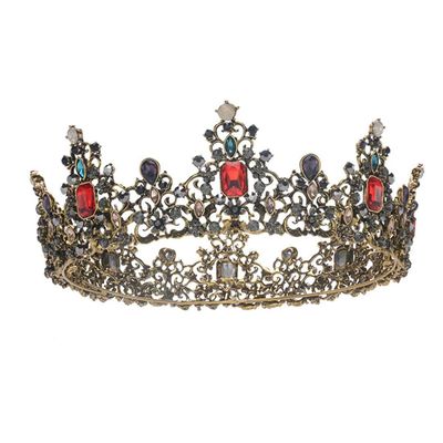 1950s Women Crystal Evening Dance Party Dress Hair Crown Beaded Rhinestone Baroque Headpiece Wedding Bridal Crowns,Black