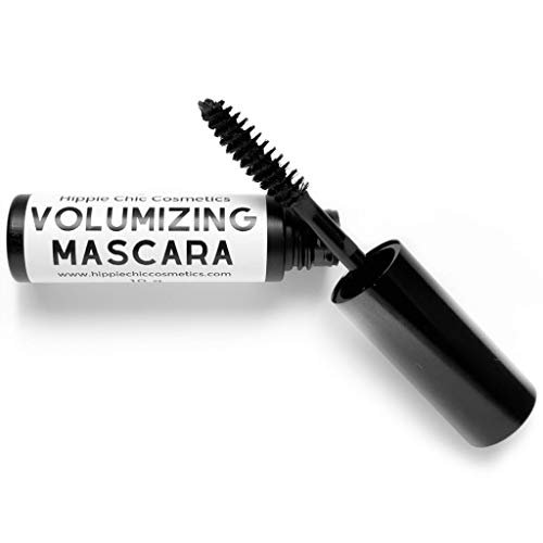 All Natural / 85% Organic Buildable Black Volumizing Mascara - Flake Free - All Day Wear - Gluten Free - Vegan & Cruelty Free- Non-GMO