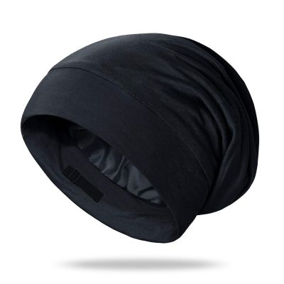 OLESILK Silk-Bonnet for Curly Hair, Silk Hair Bonnet for Sleeping, Unisex, Medium, Black