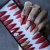 MqpQ Matte Red False Nails Galore Queen Crystal Coffee Glitter Design Fake Nails Press On Nails Handmade With Black Box (Red) view 2
