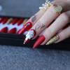 MqpQ Matte Red False Nails Galore Queen Crystal Coffee Glitter Design Fake Nails Press On Nails Handmade With Black Box (Red) view 3