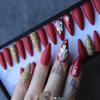 MqpQ Matte Red False Nails Galore Queen Crystal Coffee Glitter Design Fake Nails Press On Nails Handmade With Black Box (Red) view 4
