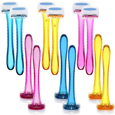 Honoson 12 Pcs Disposable Bikini Razors for Women Bikini Line Trimmer Shaver Small T Type Razor Durable Travel Accessories Pubic Hair Removal Beauty for Body Cosmetic Tool(Light Pink, Yellow, Blue)