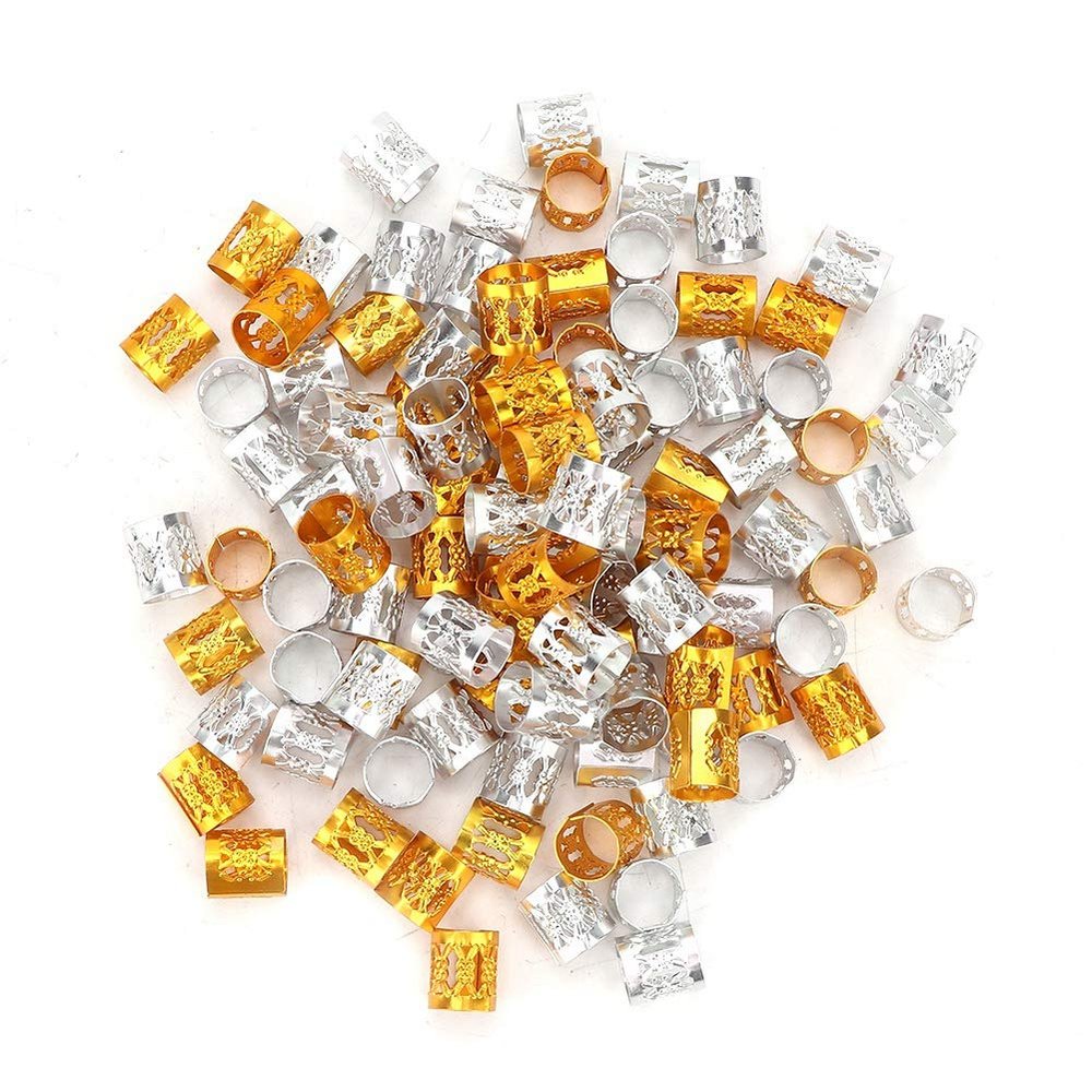 100pcs Dreadlock Beads, Adjustable Hair Braiding Metal Cuffs Decoration Wig Accessories(Gold and Silver)