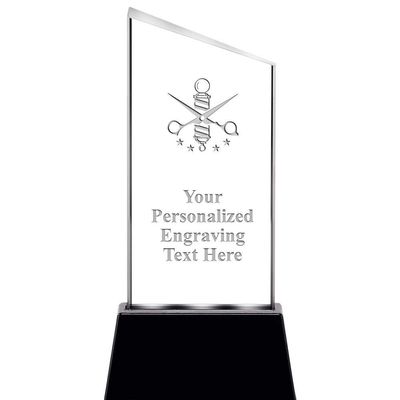 Add Your Own Text 7.4" Barber Slant Radianz Light Up Crystal Award, Custom Engraved Barber Crystal Trophy