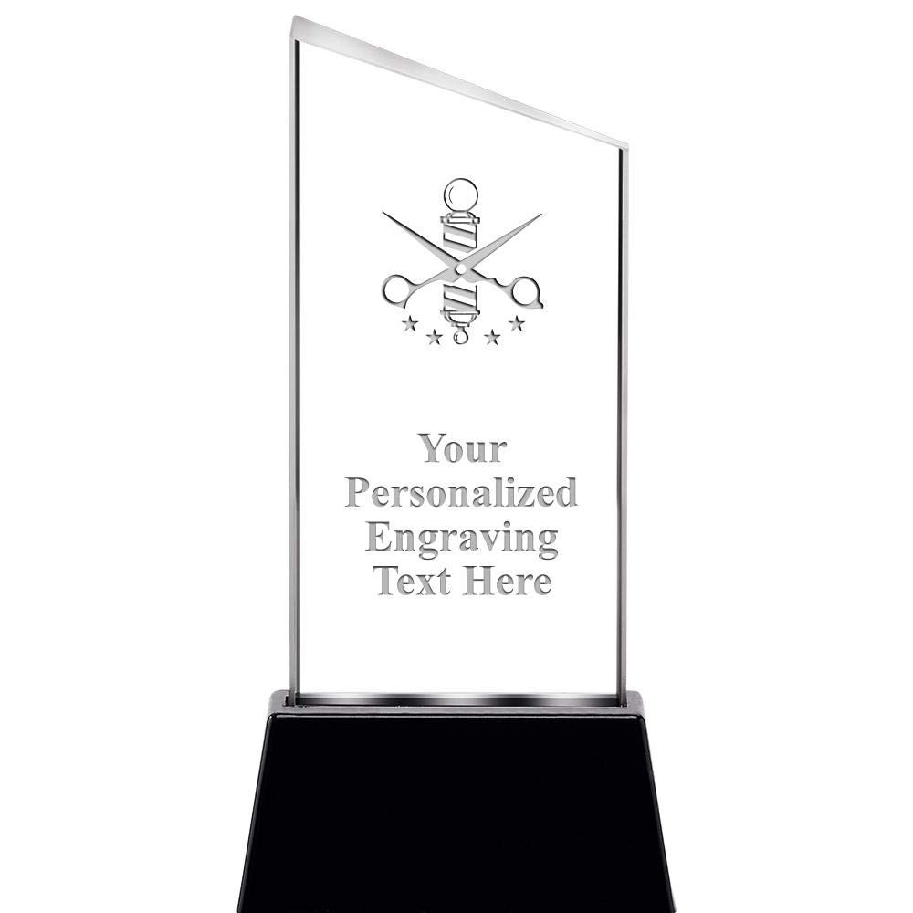 Add Your Own Text 7.4" Barber Slant Radianz Light Up Crystal Award, Custom Engraved Barber Crystal Trophy, Prime