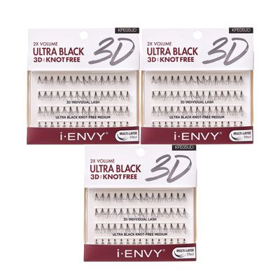 iENVY 3D Individual Lash Knot Free Ultra Black 2X Volume (3 Pack Medium)