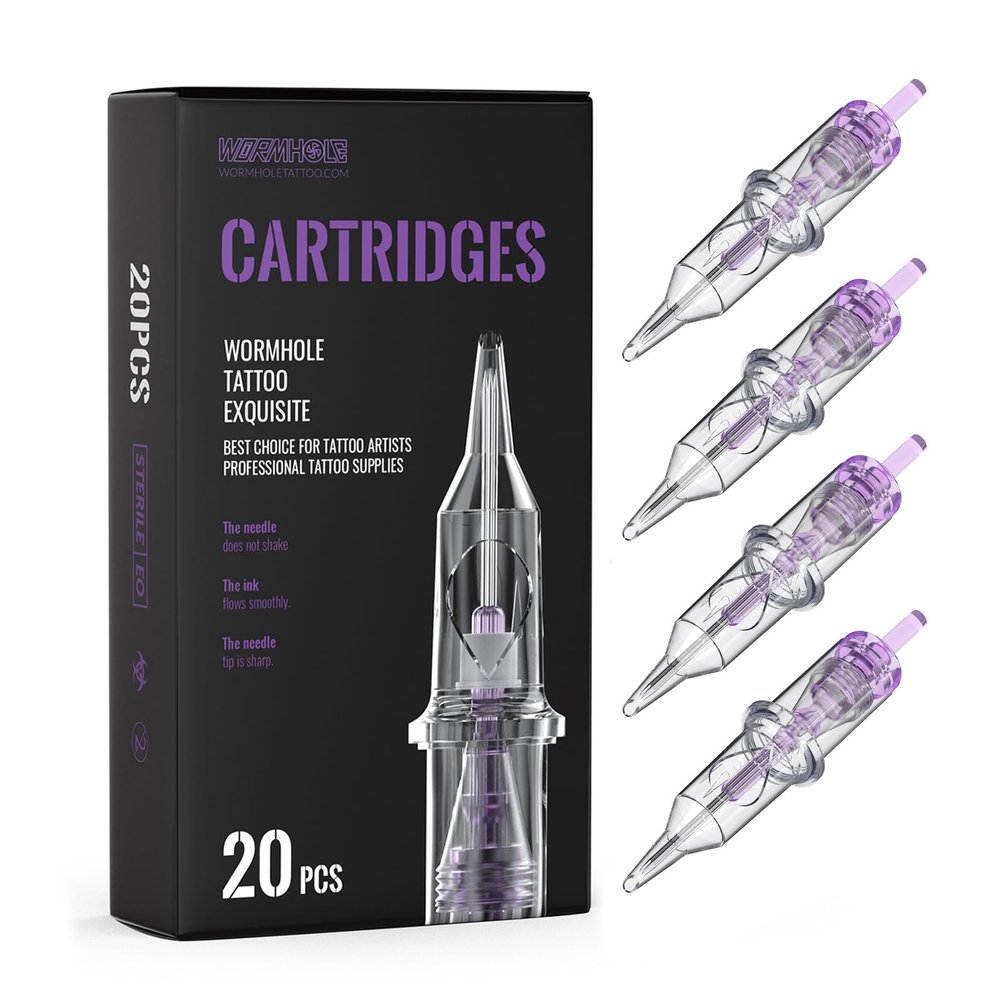 Wormhole Tattoo Cartridge Needles, 20pcs 5RS Disposable Tattoo Needle Cartridges Standard 5 Round Shader for Tattoo Pen Tattoo Cartridge Machine Permanent Makeup Tattoo Supplies (1205RS)