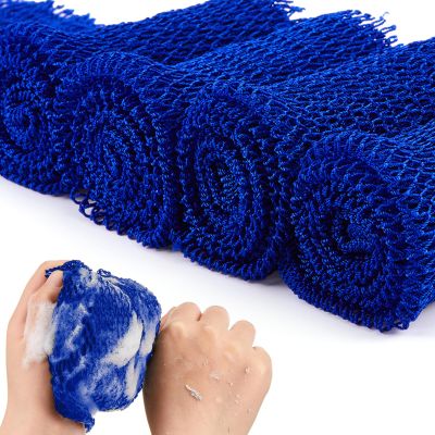 4 Pieces African Net Bath Sponge African Exfoliating Long Net Sponge Exfoliating Shower Body Scrubber Skin Smoother for Daily Use(Blue, 25.6 x 7.9 inch)