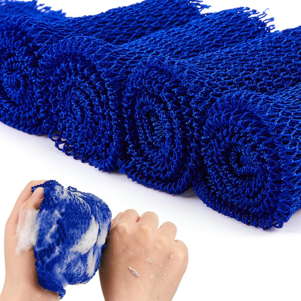 4 Pieces African Net Bath Sponge African Exfoliating Long Net Sponge Exfoliating Shower Body Scrubber Skin Smoother for Daily Use(Blue, 25.6 x 7.9 inch)