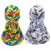 2 Pieces Camouflage Durag Caps, 360 Waves Soft Silky Head Scarf Extra Long Tail Wide Straps Camouflage Durag for Women and Men (4) view 1