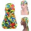 2 Pieces Camouflage Durag Caps, 360 Waves Soft Silky Head Scarf Extra Long Tail Wide Straps Camouflage Durag for Women and Men (4) view 4
