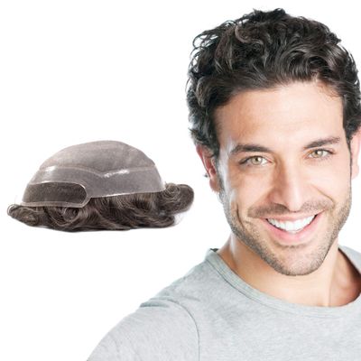 Superhairpieces Hairpiece Toupee for Men 6" Indian Remy Hair + 40% Grey Synthetic Hair, 8"x10" Mono Silk Top, 1" Wide Poly around, 1/2" French Lace Front (Medium Brown + 40% Grey Synthetic Hair)