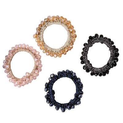 4 Pcs Beautiful Fashion Elastic Rubber Band Rhinestone Crystal Hair Ring Hair Rope Ponytail Holder Hair Accessories for Women