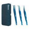 3PCS Eyelash Tweezers Set with Blue Tweezers & Glitter Blue Pouch view 1