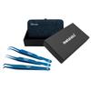 3PCS Eyelash Tweezers Set with Blue Tweezers & Glitter Blue Pouch view 2