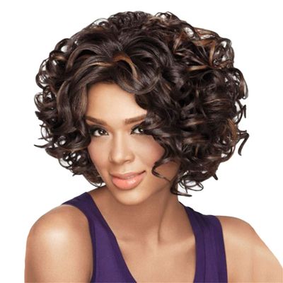 Andongnywell Short Curly Human Hair Wigs for Black Women Human Hair Hair Wigs Natural Color Heat Resistant (Brown,One Size,)