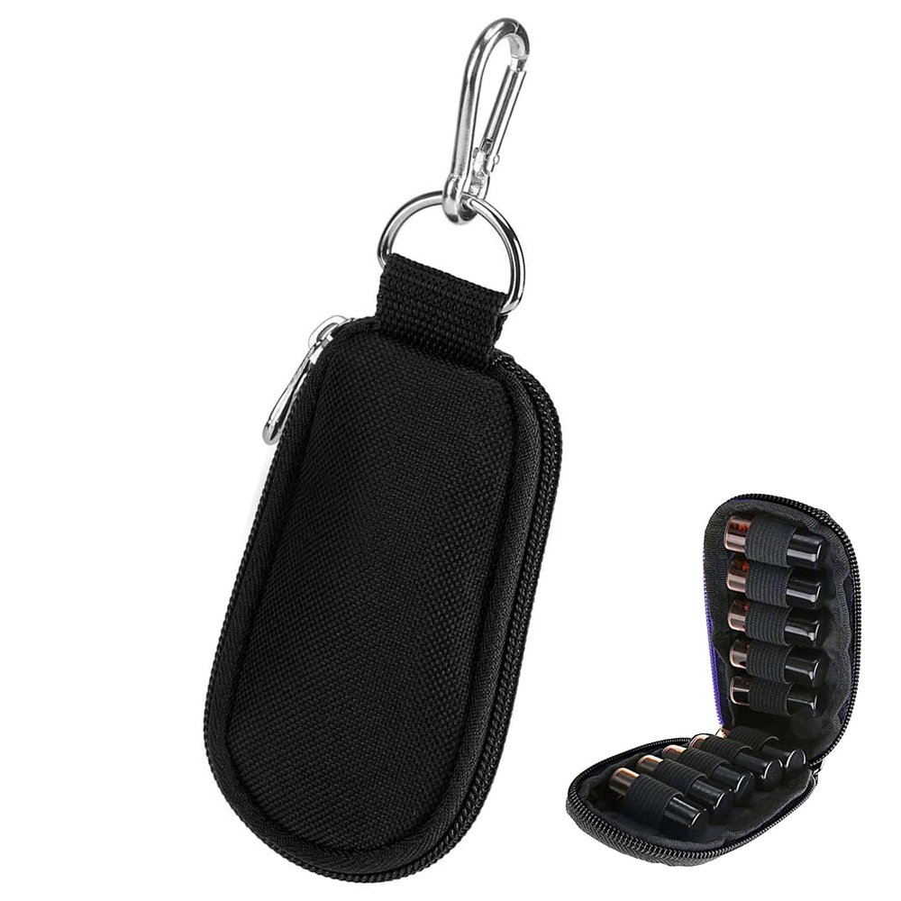 10 Holes Essential Oil Bag, Essential Oil Key Chain Carrying Case 2ml Roller Bottles Storage Organizer Essential Oil Containers Storage for Travel(Black)