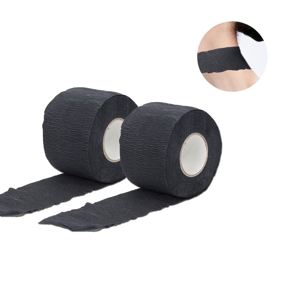 2 Rolls Barber Neck Strips, Disposable Black Stretchy Neck Hair Wrap Paper for Professional Salon Hair Cutting Styling Dyeing