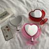 1Pc Acrylic Double Side Makeup Mirror Cute Heart Shaped Cosmetic Mirror, Transparent Base Home Bedroom Desktop Make Up Mirror (White) view 3