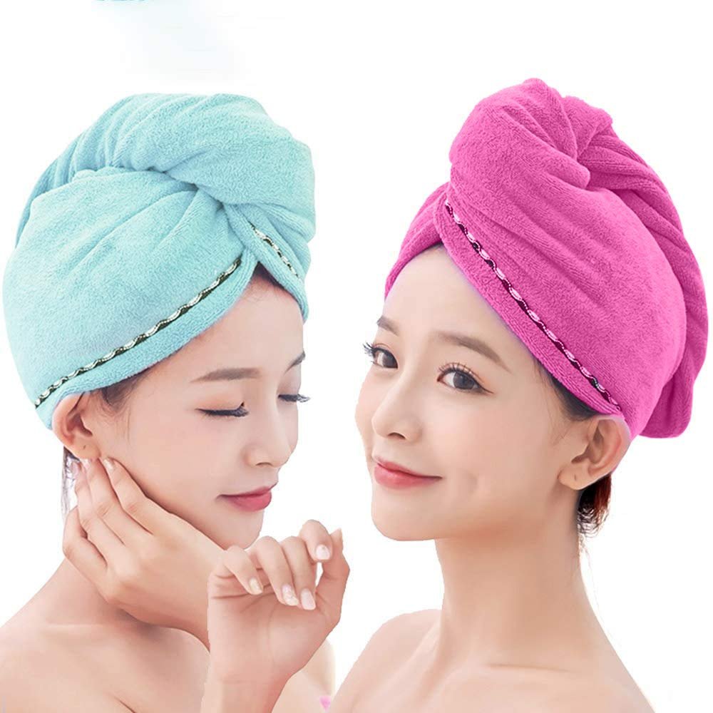 tengdi Hair Towel Wrap, 2 Pack Microfiber Hair Drying Towels Super Absorbent Twist Turban Fast Drying Hair Caps with Buttons for Long Short Curly & Straight Hair, Purple