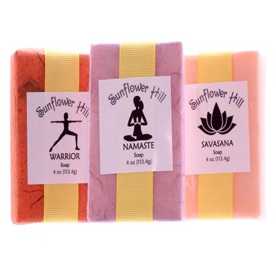 Sunflower Hill Mother's Day Yoga Themed Soaps Namaste Warrior and Savasana