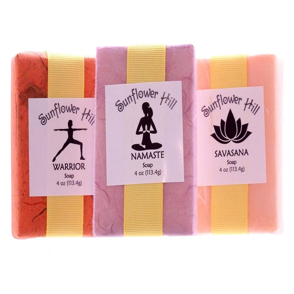 Sunflower Hill Mother's Day Yoga Themed Soaps Namaste Warrior and Savasana