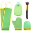 Boao 5 Pieces Self Tanning Mitt Applicator Kit, Includes Tanning Mitt, Exfoliating Glove, Mini Face Glove, Back Lotion Applicator, and Large Brush Makeup(Green) view 1
