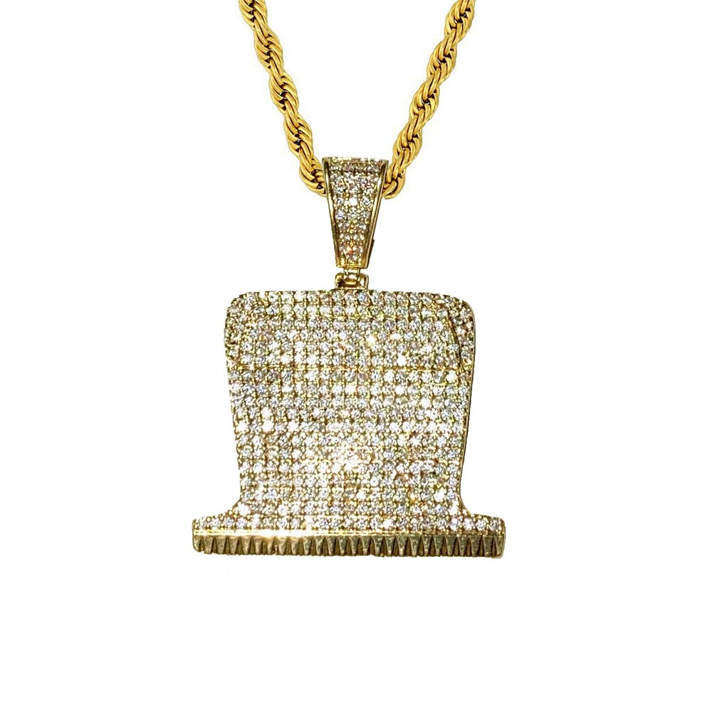 barber RAZOR BLADE Pendant Men Women 925 Gold Finish Iced Gold Barber Razor Electric Shaver Straight Edge Pendant Charm Necklace Ice Out Pendant Stainless Steel Real 3 mm Rope Chain Necklace (20)