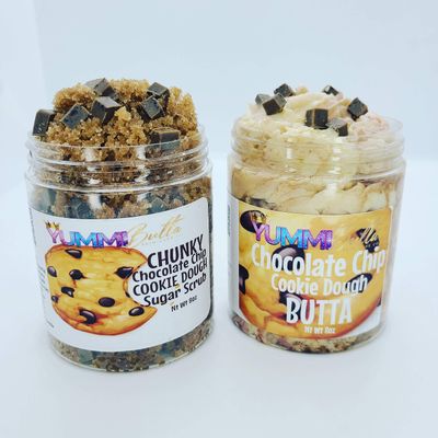 Chocolate chip cookie sugar scrub and Body Butter Combo Shea butter scrub Skincare moisturizer
