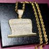 barber RAZOR BLADE Pendant Men Women 925 Gold Finish Iced Gold Barber Razor Electric Shaver Straight Edge Pendant Charm Necklace Ice Out Pendant Stainless Steel Real 3 mm Rope Chain Necklace (22) view 3