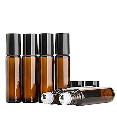 10 ml 6 Pack Amber Glass Roller Bottles Empty Refillable Essential Oil Glass Roller Bottle with Stainless Steel Roller Balls including 1 bottle opener and 1 dropper