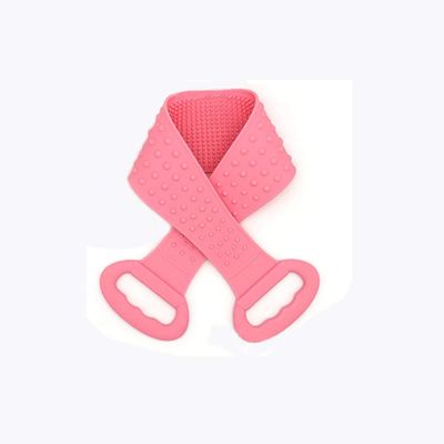 MIPPER Silicone Shower Brush Bath Towel Rubbing Back Mud Peeling Body Bath Strap,Skin Clean Massage Double Sided Bath Scrubber (26.8 inch long, pink)