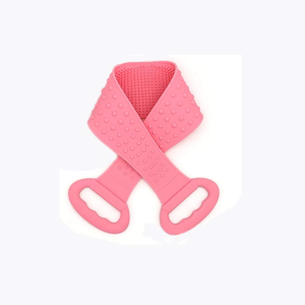 MIPPER Silicone Shower Brush Bath Towel Rubbing Back Mud Peeling Body Bath Strap,Skin Clean Massage Double Sided Bath Scrubber (26.8 inch long, pink)