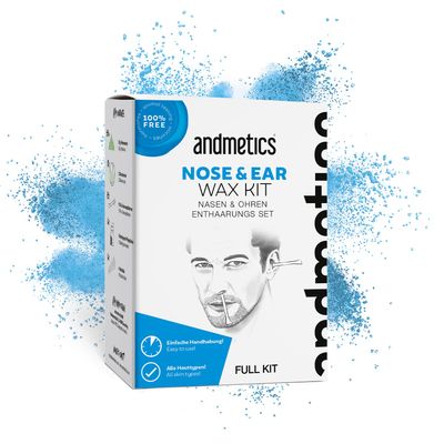 andmetics - NOSE & EAR wax kit - 50g wax, 15 applicators - nose wax & ear set, 4 wooden sticks, 4 oil towels.