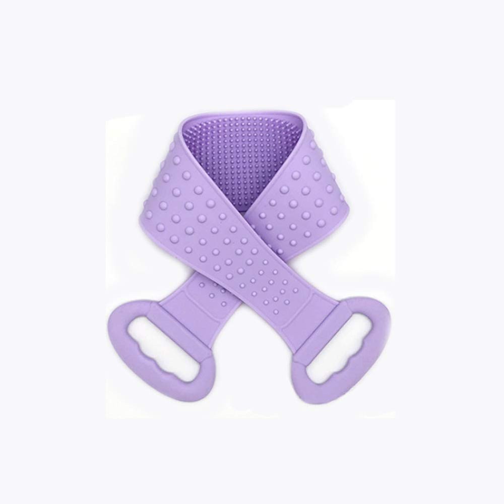 MIPPER Silicone Shower Brush Bath Towel Rubbing Back Mud Peeling Body Bath Strap,Skin Clean Massage Double Sided Bath Scrubber (26.8 inch long, purple)
