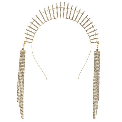 SOLUSTRE Rhinestone Tassel Headband Crystal Hair Hoop Party Hair Hoop Headpiece Rhinestone Hair Hoop Hard Headband Makeup Head Band Xmas Party Favors Miss Long Tassels Christmas Iron.