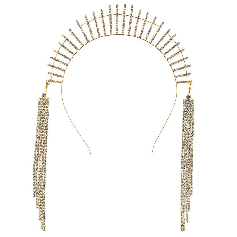 SOLUSTRE Rhinestone Tassel Headband Crystal Hair Hoop Party Hair Hoop Headpiece Rhinestone Hair Hoop Hard Headband Makeup Head Band Xmas Party Favors Miss Long Tassels Christmas Iron.