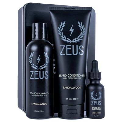 ZEUS Starter Beard Wash & Beard Oil Kit for Men, Softens, Hydrates & Moisturizes Facial Hair, Promotes Healthy Growth & Shine (Made In USA) Sandalwood