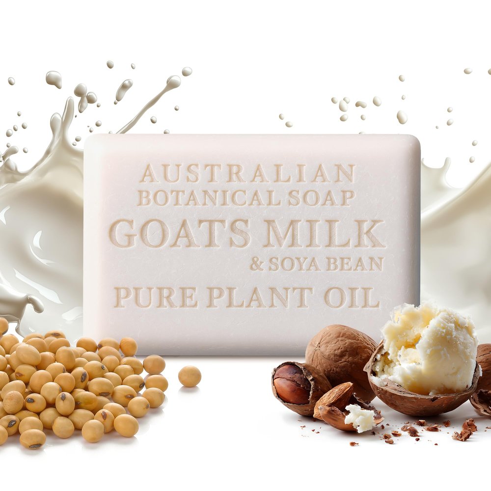 Australian Botanical Soap Goat Milk Soap Bar Triple-Milled Body Cleanser with Shea Butter & Soya Bean Oil Gentle Hydration for Sensitive Skin 6.8 oz 1 Pack