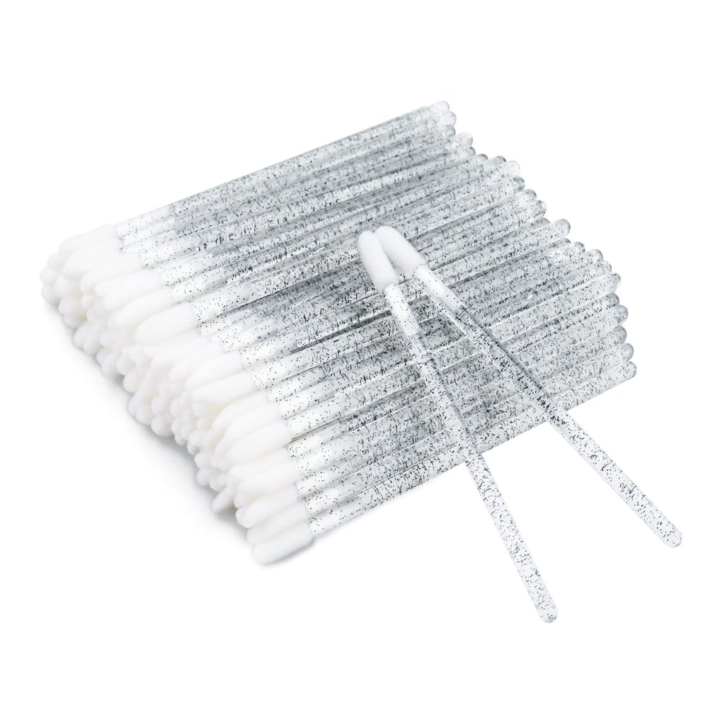 100PCS Glitter Crystal Lip Brush, Disposable Lip Brushes Lip Gloss Applicators Lipstick Gloss Wands Applicator Perfect Makeup Tool Kits (Black)