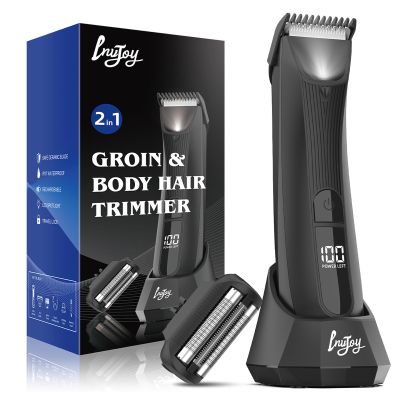 INVJOY Manscape Body Trimmer for Men, Waterproof Electric Razor/Shavers with Dual-Head for Facial, Pubic & Groin Hair Grooming, Ceramic & Foil Blades Hair Trimmer with LED - Birthday Gift for Him Dad